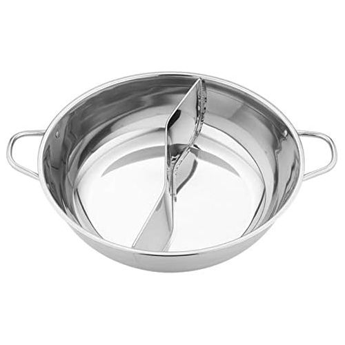  [아마존베스트]Pepional Stainless steel hot pot wok, stainless steel pot with divider without lid, for a hot pot with electromagnetic oven, suitable for dining devices for people.