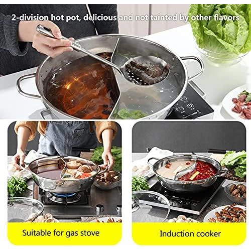  [아마존베스트]Pepional Stainless steel hot pot wok, stainless steel pot with divider without lid, for a hot pot with electromagnetic oven, suitable for dining devices for people.