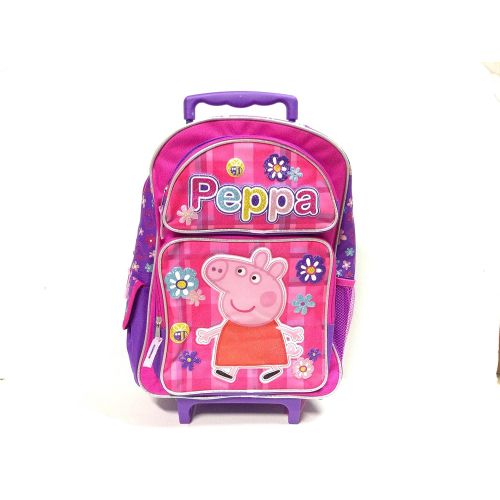  New Peppa Pig Allover Flower Small Toddler Rolling Backpack with Matching Lunch Bag