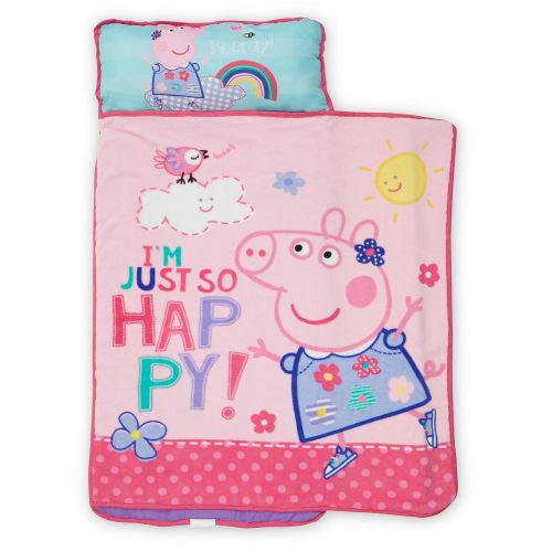  Peppa Pig Im Just So Happy Toddler Nap Mat - Includes Pillow and Fleece Blanket  Great for Boys...