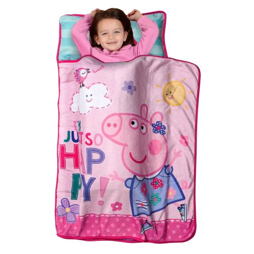  Peppa Pig Im Just So Happy Toddler Nap Mat - Includes Pillow and Fleece Blanket  Great for Boys...