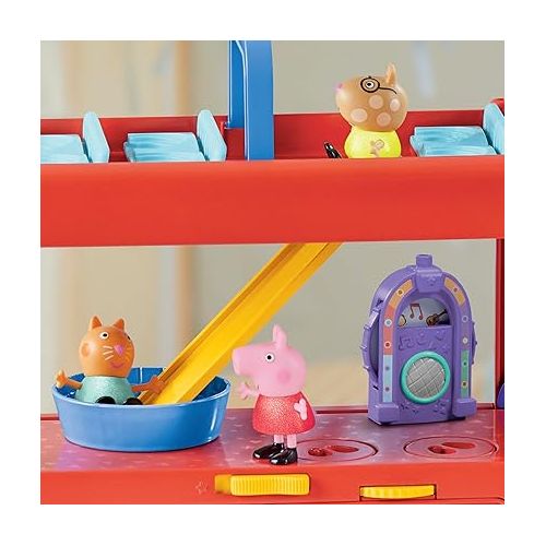  Peppa Pig 2-in-1 Party Bus Playset with 3 Figures and 13 Accessory Pieces, Preschool Toys for Girls and Boys 3 and Up