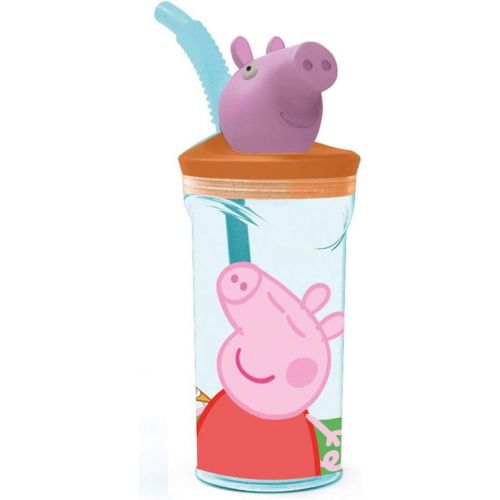  Peppa Pig Trink-Becher | mit 3D-Figur & Strohhalm | 360 ml | Peppa Wutz