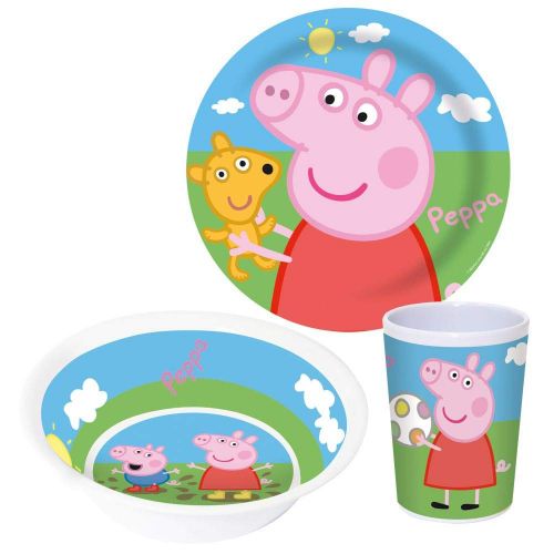  Peppa Pig Geschirr-Fruehstueck-Set | Peppa Wutz 3-teilig | Melamin