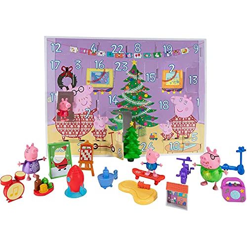  Peppa Pig Holiday Advent Calendar for Kids, 24 Pieces Includes Family Character Figures & Accessories from The World of Peppa Pig Toy Christmas Gift for Boys & Girls Ages 2+