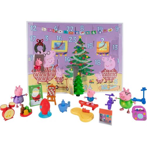  Peppa Pig Holiday Advent Calendar for Kids, 24 Pieces Includes Family Character Figures & Accessories from The World of Peppa Pig Toy Christmas Gift for Boys & Girls Ages 2+