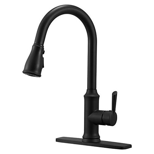  Pull Down Kitchen Sink Faucet Contemporary Matte Black Single Handle Gooseneck Stainless Steel Pull Out Kitchen Faucet with Sprayer Peppermint