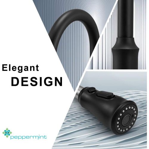  Pull Down Kitchen Sink Faucet Contemporary Matte Black Single Handle Gooseneck Stainless Steel Pull Out Kitchen Faucet with Sprayer Peppermint