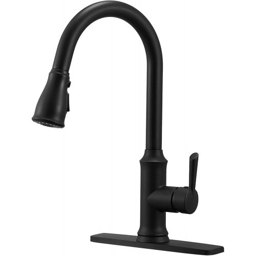  Pull Down Kitchen Sink Faucet Contemporary Matte Black Single Handle Gooseneck Stainless Steel Pull Out Kitchen Faucet with Sprayer Peppermint