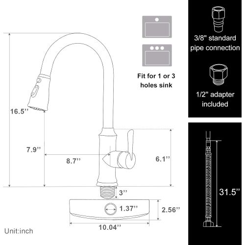  Pull Down Kitchen Sink Faucet Contemporary Matte Black Single Handle Gooseneck Stainless Steel Pull Out Kitchen Faucet with Sprayer Peppermint