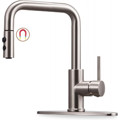  Peppermint Kitchen Faucet with Pull Down Magnetic Docking Sprayer Brushed Nickel,Stainless Steel Kitchen Sink Faucet with Pull Out Sprayer Single Handle with Deck Plate