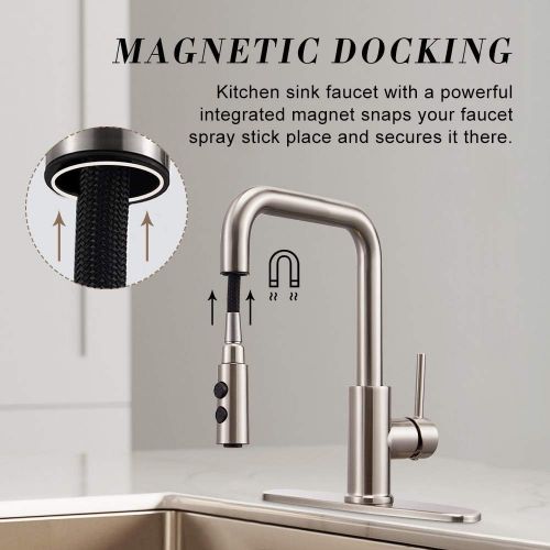  Peppermint Kitchen Faucet with Pull Down Magnetic Docking Sprayer Brushed Nickel,Stainless Steel Kitchen Sink Faucet with Pull Out Sprayer Single Handle with Deck Plate