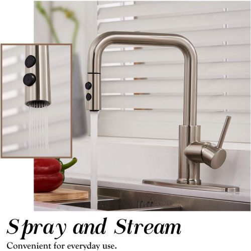  Peppermint Kitchen Faucet with Pull Down Magnetic Docking Sprayer Brushed Nickel,Stainless Steel Kitchen Sink Faucet with Pull Out Sprayer Single Handle with Deck Plate