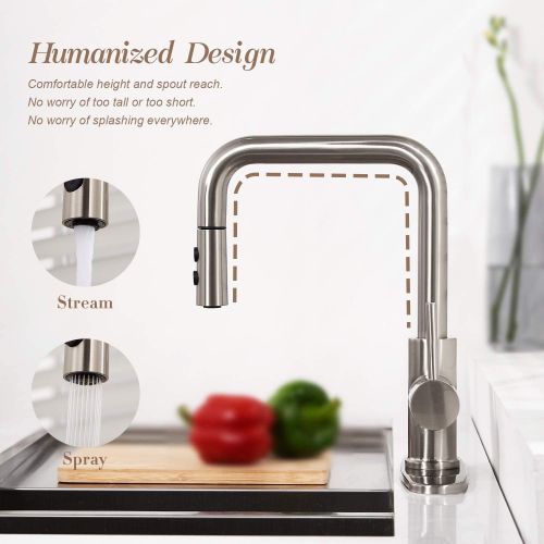  Peppermint Kitchen Faucet with Pull Down Magnetic Docking Sprayer Brushed Nickel,Stainless Steel Kitchen Sink Faucet with Pull Out Sprayer Single Handle with Deck Plate