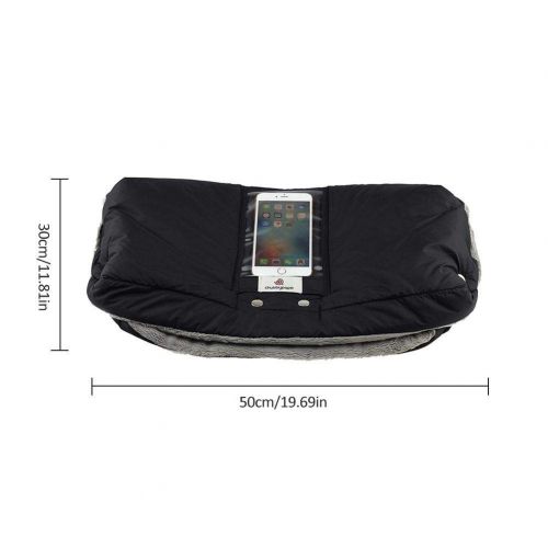  PER Thick Stroller Warm Plush Gloves Mitten with Mobile Phone Pocket Hand Muff Windproof &Waterproof for Winter-Black