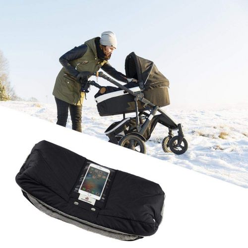  PER Thick Stroller Warm Plush Gloves Mitten with Mobile Phone Pocket Hand Muff Windproof &Waterproof for Winter-Black