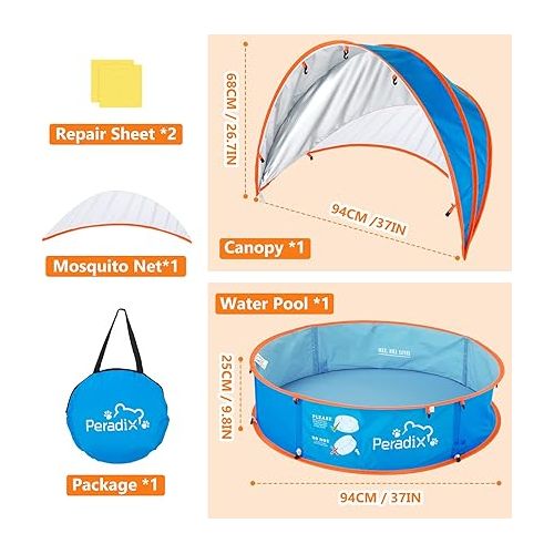  Peradix Baby Beach Tent, Paddling Pool for Kids & Pets Infant Ball Pit Tent, Toddler Wading Pool UV Sun Shelter Canopy with Mosquito Net, Portable Pop Up Tent Summer Beach Toys for Child