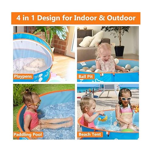  Peradix Baby Beach Tent, Paddling Pool for Kids & Pets Infant Ball Pit Tent, Toddler Wading Pool UV Sun Shelter Canopy with Mosquito Net, Portable Pop Up Tent Summer Beach Toys for Child