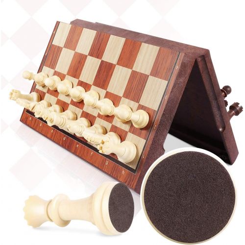  [아마존베스트]Peradix Magnetic Folding Chess Set, Big Size with 2 Storage Bags for Carpets Bottom Chess Pieces Storage, Folding Latch Box Lightweight for Easy Carrying, Portabl Travel Game for K