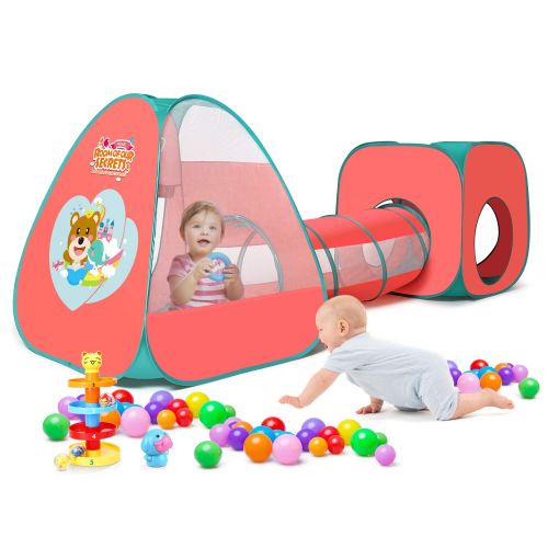  [아마존 핫딜]  [아마존핫딜]Peradix Spielzelt Kinderzelt Babyzelt mit krabbeltunnel 3-Teiliges Ballebad Spielhaus mit Zelt Tasche und Tunnel fuer Zuhause & im Garten (Rosa)