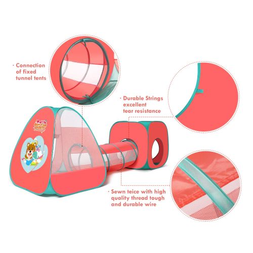  [아마존 핫딜]  [아마존핫딜]Peradix Spielzelt Kinderzelt Babyzelt mit krabbeltunnel 3-Teiliges Ballebad Spielhaus mit Zelt Tasche und Tunnel fuer Zuhause & im Garten (Rosa)
