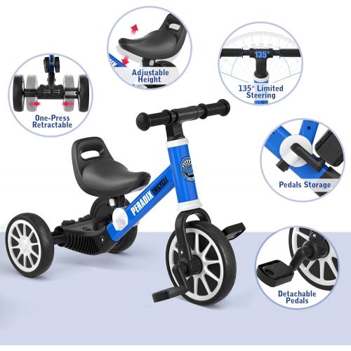  Peradix 3 in 1 Kids Tricycles for 12-48 Months Old, Three Wheels Toddlers Trike with Detachable Pedals, Toddler Tricycles Bike for First Birthday Gift, Baby Bike for 1 2 3 Years Ol