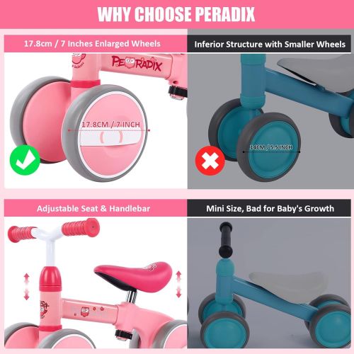  Peradix Baby Balance Bike, Adjustable Seat Toddler Bike for 10-36 Month Baby Walker, Gifts for 1 2 3 Year Old Girl, No Pedal Ride on Toys Perfect as Christmas New Year Birthday Gif