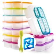 Perfect Fit Bento Lunch 3 Compartment Food Set of 10 Storage Meal prep Container Boxes Ideal for Adults, Toddler, Kids, Girls, and Boys  Free 2-in-1 Fork/Spoon & Puzzle Sandwich