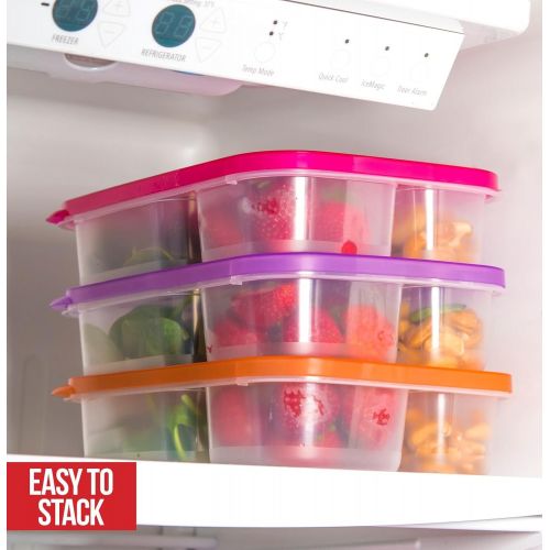  Perfect Fit Bento Lunch 3 Compartment Food Set of 10 Storage Meal prep Container Boxes Ideal for Adults, Toddler, Kids, Girls, and Boys  Free 2-in-1 Fork/Spoon & Puzzle Sandwich