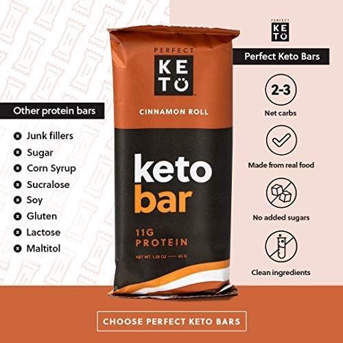  [아마존핫딜][아마존 핫딜] Perfect Keto Protein Snacks - Box of 12 Bars - Low Carb Diet Friendly with Coconut Oil, Collagen, No Added Sugar - Sweet Treat in Cinnamon Roll Flavor - Individual Packs for Travel