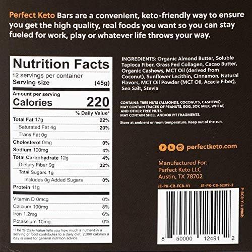  [아마존핫딜][아마존 핫딜] Perfect Keto Protein Snacks - Box of 12 Bars - Low Carb Diet Friendly with Coconut Oil, Collagen, No Added Sugar - Sweet Treat in Cinnamon Roll Flavor - Individual Packs for Travel