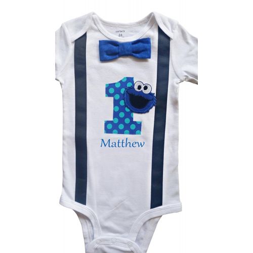  Perfect Pairz Baby Boys 1st Birthday Outfit Cookie Monster Bodysuit - Personalized