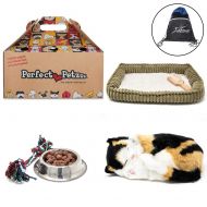 Perfect Petzzz Sleeping Calico Cat Plush Toy with Dog Food, Treats and Chew Toy Includes Myriads Drawstring Bag