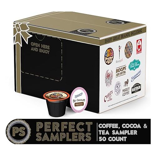  Perfect Samplers Coffee, Tea, Cider, Cappuccino & Hot Chocolate Single Serve Cups for Keurig K Cup Brewers Sampler, 50 Count