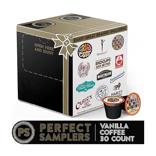  Perfect Samplers French Vanilla Coffee Pods Variety Pack, Medium Roast Coffee for Keurig K Cups Machines, Vanilla Coffee Pods Sampler, 30 Count