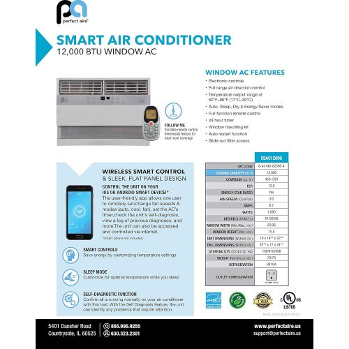  PerfectAire Perfect Aire 5SAC12000 12,000 BTU Air Conditioner, SmarTek, 550 Sq. Ft. Coverage