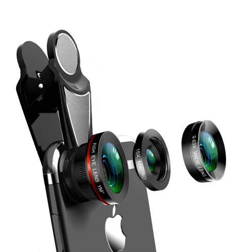  PerfectPromise 3 in 1 Cell Phone Camera Lens Kits 0.63X Super Wide Angle & 15X Macro Lens + 198° Fisheye Lens Universal Compatible with iPhone Samsung and Most Smartphone