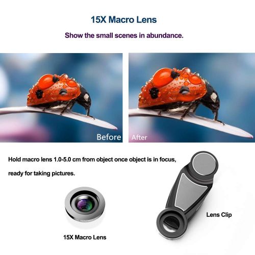  PerfectPromise 3 in 1 Cell Phone Camera Lens Kits 0.63X Super Wide Angle & 15X Macro Lens + 198° Fisheye Lens Universal Compatible with iPhone Samsung and Most Smartphone