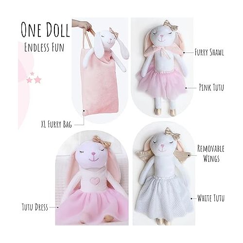  Perfectto Design Bunny Ballerina Stuffed Animal for Girls, Plush Toy Doll - Cute Doll Set Dress Up for 3 4 5 Year Old Girl - Gift for Little Girl, Birthday, Christmas Age 3-9