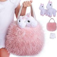 Perfectto Design Unicorn Toy for Girls Age 3-10. 4 PCS Set - Mommy and Baby Stuffed Animals, Bag and a Doll Blanket. Unicorn Gift for 3-8 Year Old Birthdays and Christmas.