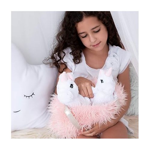  Perfectto Design Unicorn Toy for Girls Age 3-10. 4 PCS Set - Mommy and Baby Stuffed Animals, Bag and a Doll Blanket. Unicorn Gift for 3-8 Year Old Birthdays and Christmas.