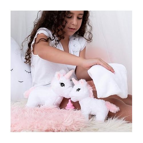  Perfectto Design Unicorn Toy for Girls Age 3-10. 4 PCS Set - Mommy and Baby Stuffed Animals, Bag and a Doll Blanket. Unicorn Gift for 3-8 Year Old Birthdays and Christmas.