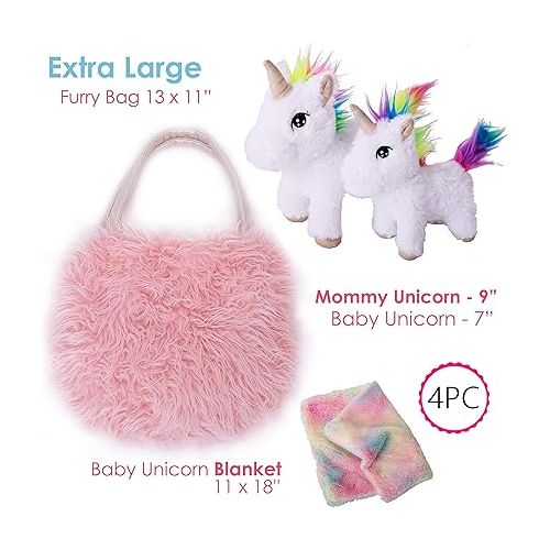  Perfectto Unicorn Stuffed Animal Set for Girls - Plush Toy, Bag and Blanket Gift for Ages 3-8