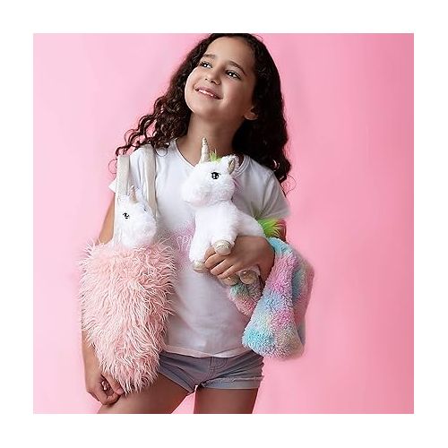  Perfectto Unicorn Stuffed Animal Set for Girls - Plush Toy, Bag and Blanket Gift for Ages 3-8