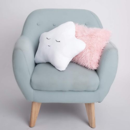  PerfecttoDesign Set of 2 Decorative Throw Pillows for Girls, Baby Kids. Star Fluffy White Cute Embroidered Sleeping Face and Furry Pink Faux Fur, Soft and Plush - For Crib - Nursery Toddler or Tee