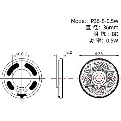  Perfk Ultra Thin Speaker 36 mm with Diagonal Screw Hole 8 Ohm 0.5 W DIY Accessories Voice Speaker