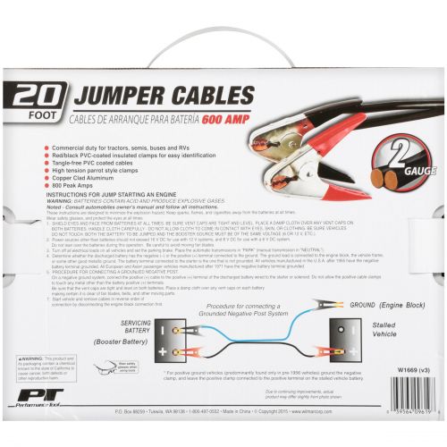  Perf Tool Performance ToolA 20 Foot 2 Gauge Jumper Cables Box