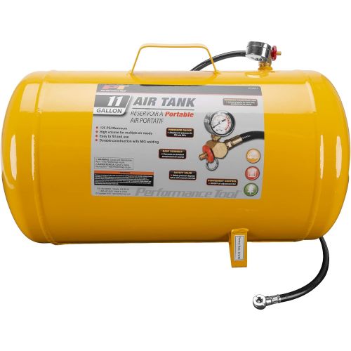  Performance Tool W10011 Hi-viz 11-Gallon Horizontal Portable Air Tank With Tire Air Chuck