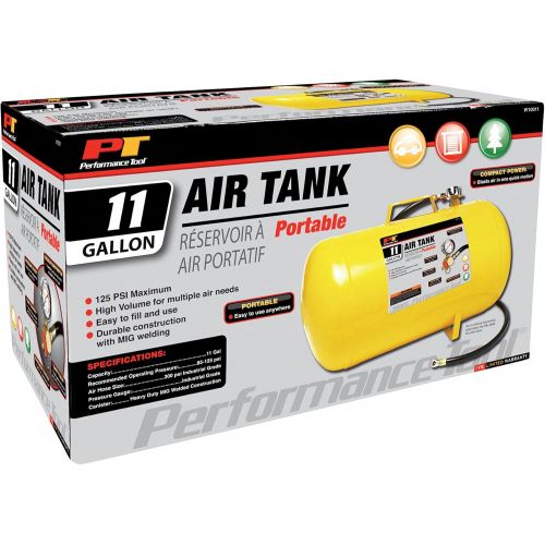  Performance Tool W10011 Hi-viz 11-Gallon Horizontal Portable Air Tank With Tire Air Chuck