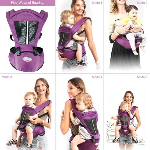  Perfuw Breathable Baby Carrier, 360 Ergonomic Baby Wrap Carrier Adjustable Hip Seat Protection Baby Slings Cover, Multi-Function Convertible Carrier for All Seasons, for Newborn To